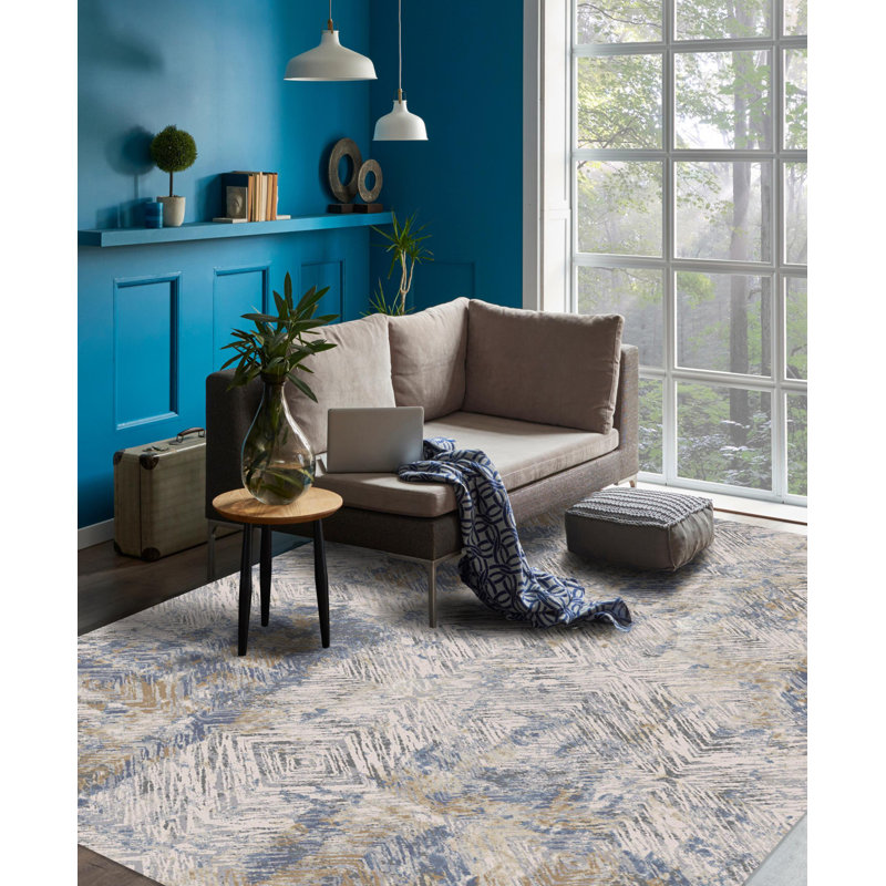 Rug Branch Marisol 5' x 8' (5'3" x 7'7") Navy/Beige Abstract Indoor Area Rug, Transitional, Medium Pile, Stain-Resistant Carpet - Living Room, Bedroom, Dining Room, and Kitchen
