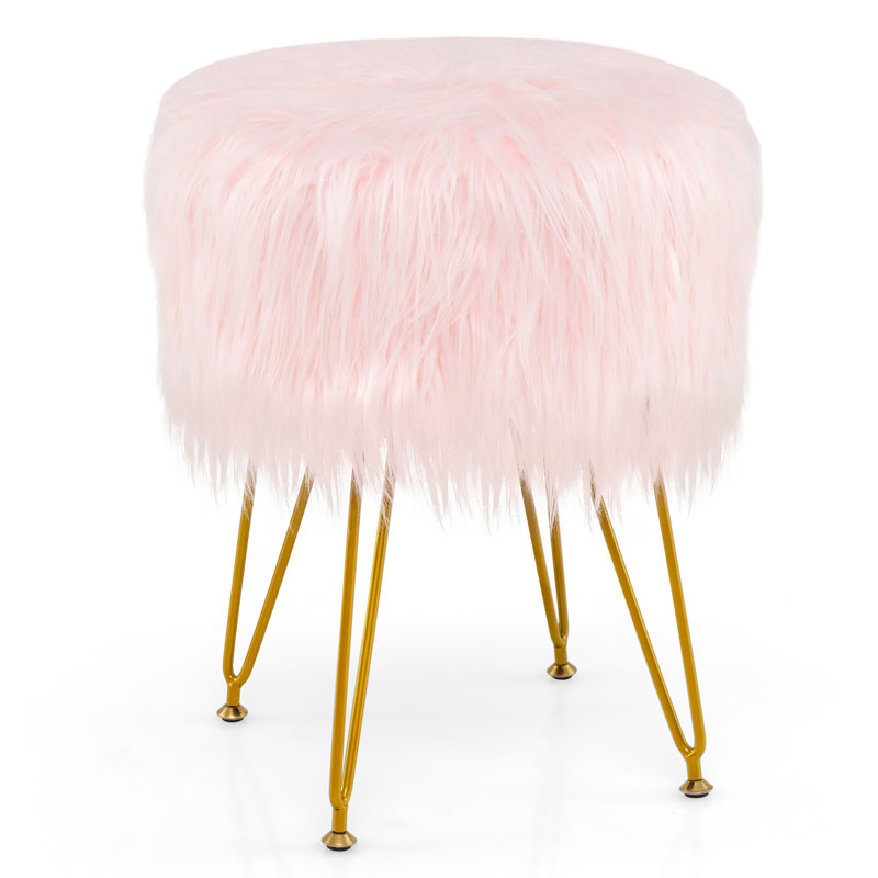 Aloe Upholstered Ottoman, Pink Faux Fur