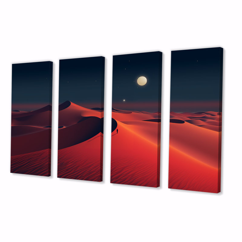 «Red Desert Twilight Photo IV - Desert», ensemble de 4 décorations murales, H 32 po x l 64 po