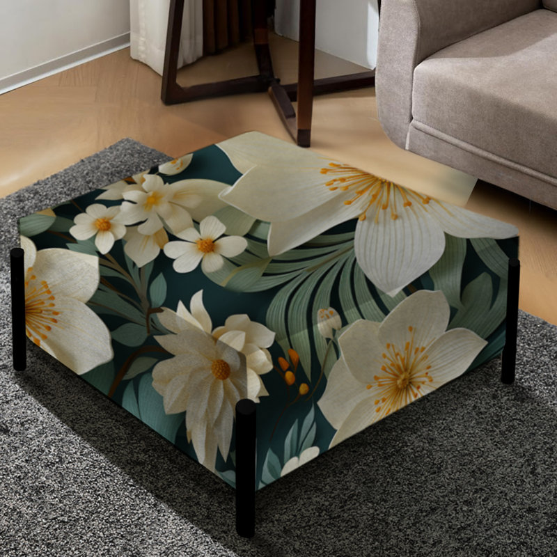 Blanc et vert avec motif botanique élégant et grand repose-pieds floral carré