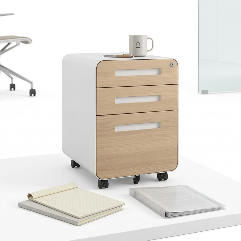 Classeur à 3 tiroirs en métal avec serrure, classeur mobile sous le bureau à 5 roulettes, organisateur de rangement à roulettes anti-basculement pour bureau à domicile, s'adapte au format standard A4 / lettre / légal, entièrement assemblé.