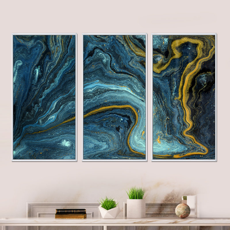 Agathe Ripple Golden Rivers - reproduction de cadre photo sur toile 3 pièces, H 20 po x l 36 po x P 1 po, Cadre blanc