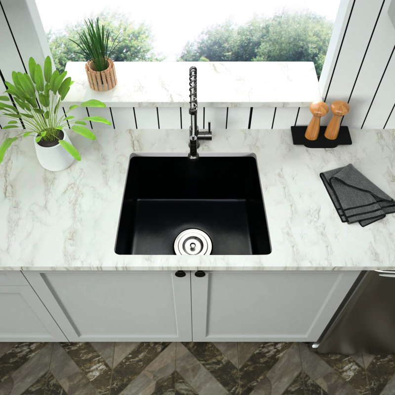 18" L X 16" W Quartz Undermount Sink, Matte Black, Heatproof, Stainproof, Scratchproof, Rustproof, Quality Basin Heat , Stain & Scratch Rust , Engineered
