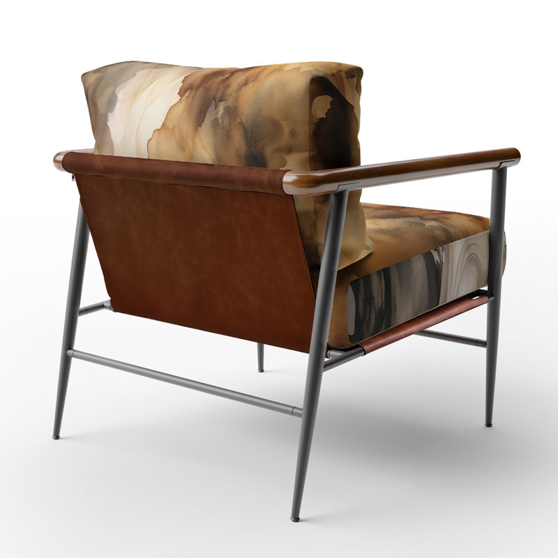 Fauteuil d'appoint rembourré abstrait brun et crème, Noir