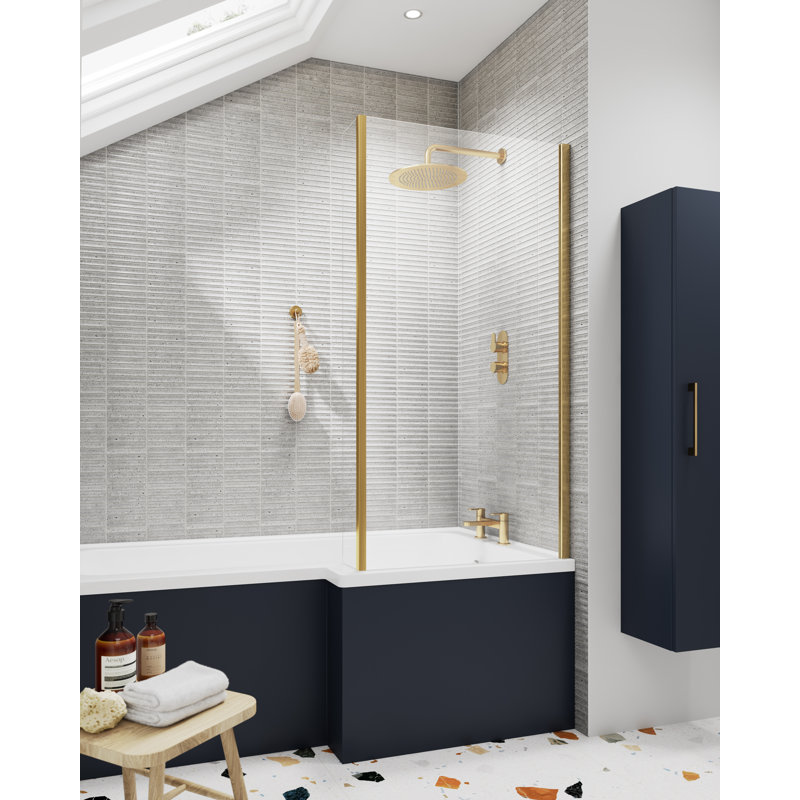 Pacific 1435mm H Prehung Semi-Frameless Tub Door with Clear Glass, Brass Golden
