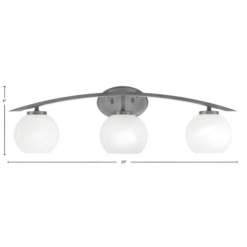 Barre d'éclairage de salle de bain 3 lumières avec verre marbré blanc 5,75 po Kurve, Argent argent