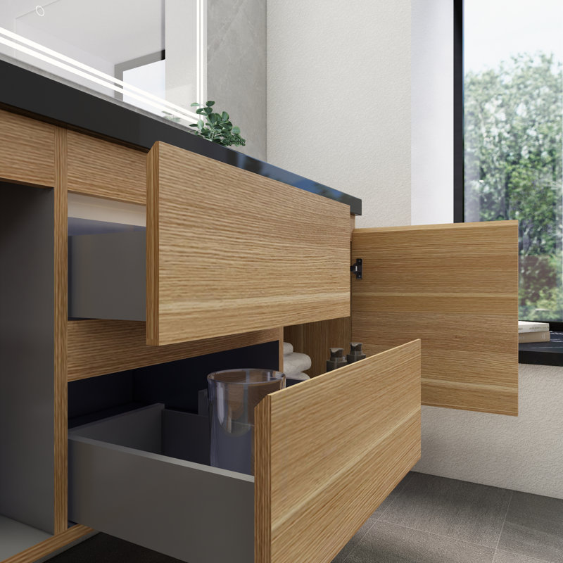 Castin 60" Wall-Mounted Single Bathroom Vanity Set, Light Oak