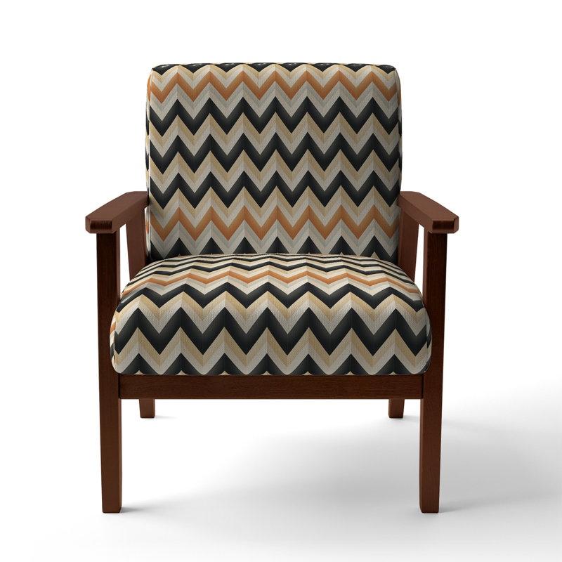 Cantina 23'' Wide Armchair, Black/Orange/White Polyester, Brown Square Arms