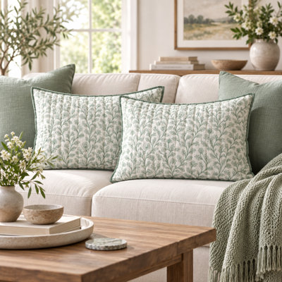 Ensemble de housses de coussin décoratives 100 % coton, imprimé floral vert moghol, 51 x 66 cm