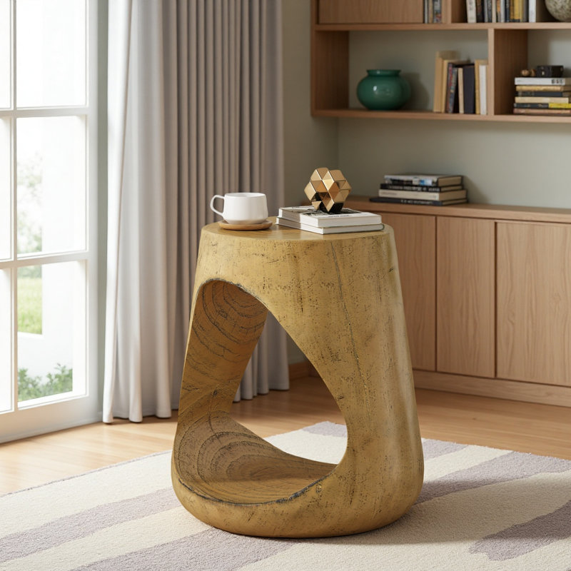 Table d'appoint creuse, texture semblable au bois, Naturel