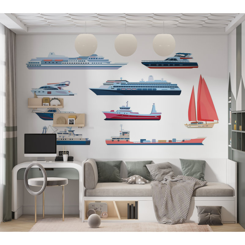 Murale pelez et collez de qualité supérieure - divers bateaux, L 210 po x L 144 po