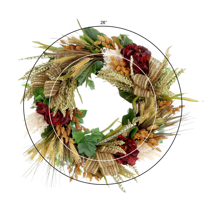 Couronne d'automne 26 po avec hortensias et boucles