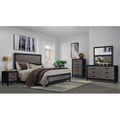 ENSEMBLE DE CHAMBRES COMPLÈTE 5 pièces GRIS ET NOIR SOLUTO