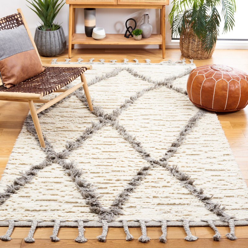 Tapis abstrait en laine tissé à la main Seybert, Rectangle 5 pi x 8 pi