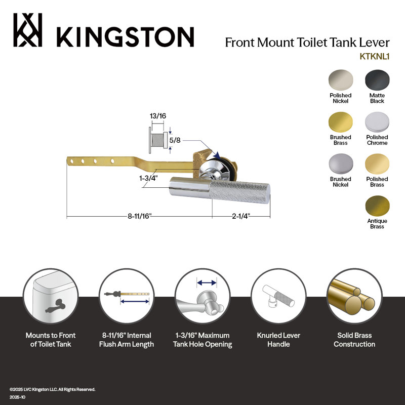 Kingston Brass Convergent Front Mount Toilet Tank Lever With Knurled Handle, Oil Rubbed Bronze