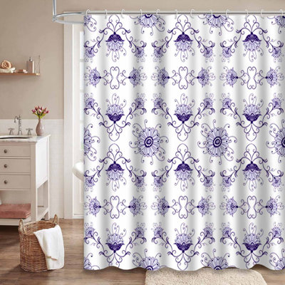 Rideau de douche imperméable à motif floral baroque rétro avec 12 crochets