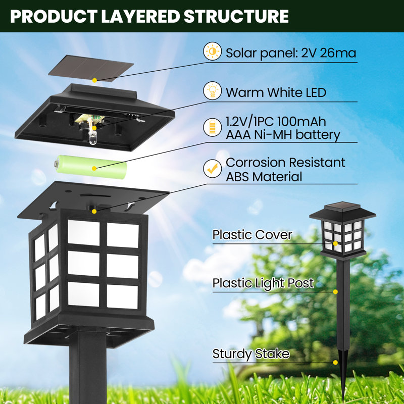 Paquet de 12 lumières d'extérieur à DEL à énergie solaire noires - imperméables, éclairage de 10 heures pour les jardins, les allées, les patios et les allées