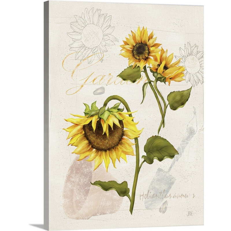 Art romantique sur toile, "Tournesol romantique", Toile tendue, H 12 po x l 16 po x P 1,25 po