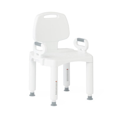 Shower Chair With Backrest And Arms, Adjustable Legs, White Plastic