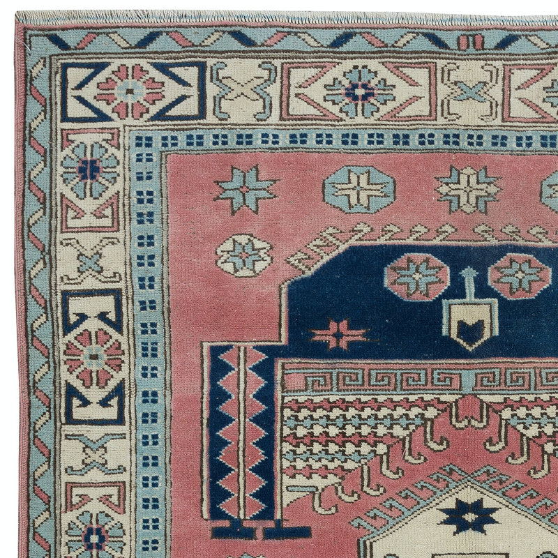 Tapis turc noué à la main de conception unique avec pattes géométriques 100% laine One of a Kind