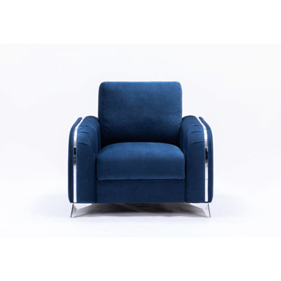Deep Relaxing Blue Velvet Armchair With Material And 37.24 In. Width Stylish Legs