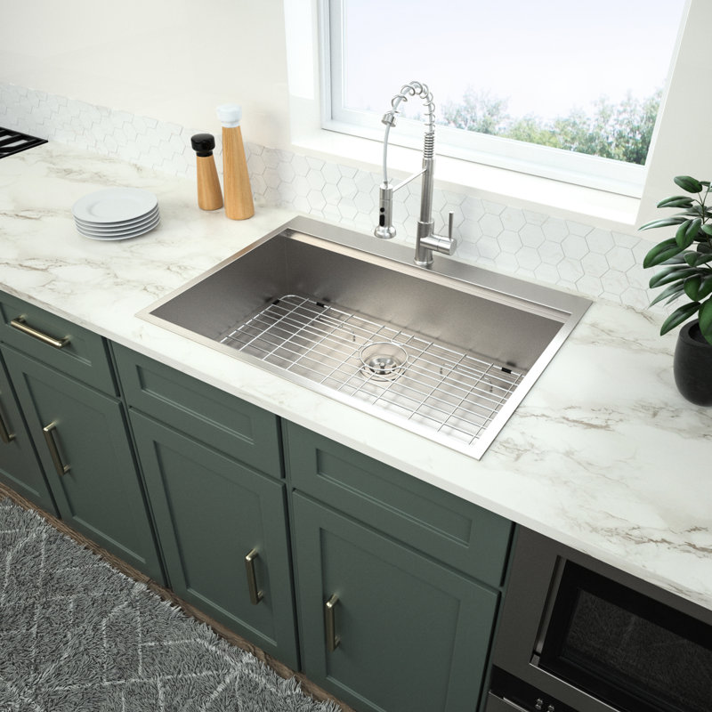 18 Gauge Workstation Kitchen Sink With Ledge For Expanded Space - 30" Drop In Extra Stainless Steel