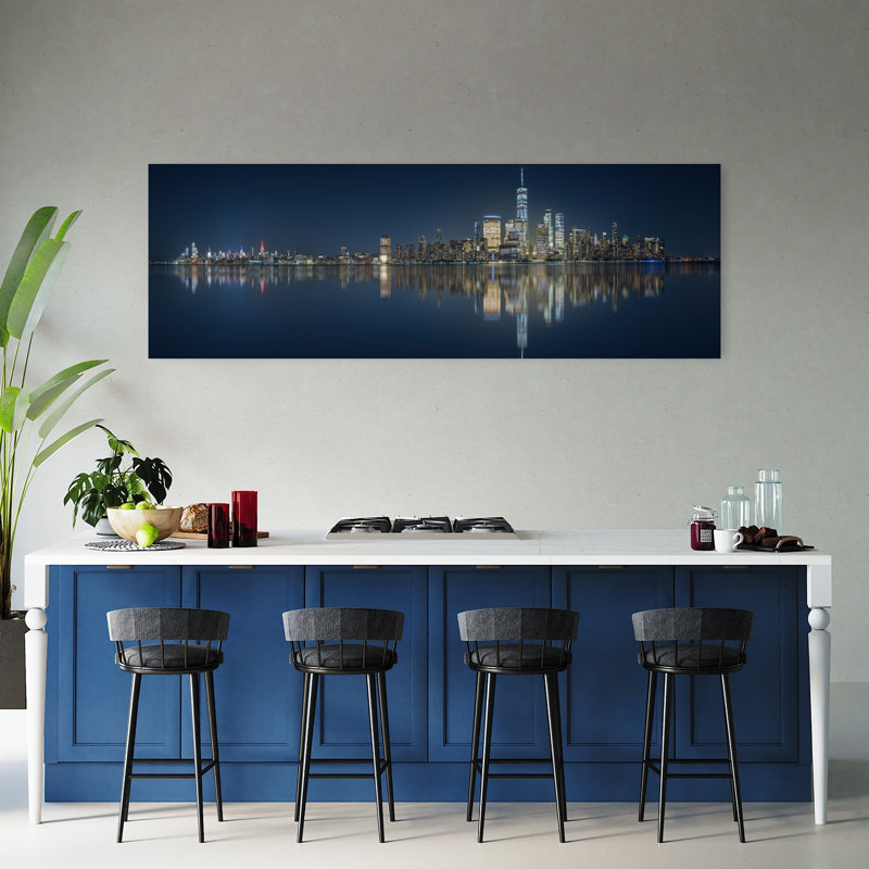 «New York City Reflections Abstract Contemporary City Landscape», art mural, H 20 po x l 60 po