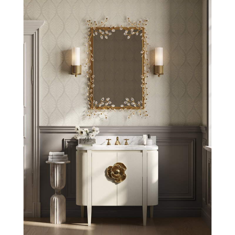 Forget-Me-Not Rectangle Beveled Mirror, Gold