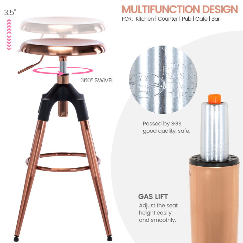 Tabouret pivotant à hauteur réglable Miliani, Or rose