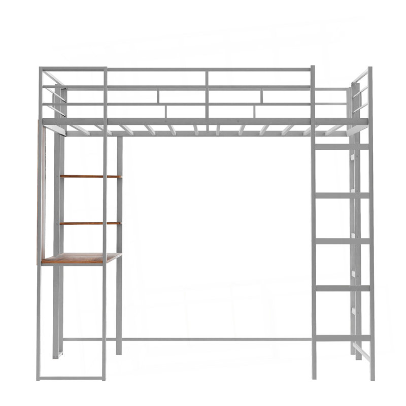 Bottesford Metal Loft Bed with Desk, Twin, Silver