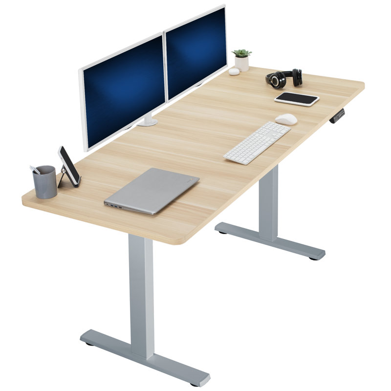 VIVO Single Motor Electric Desk with Push Button Memory Controller, Light Wood/Gray, 48.5" H x 71" W x 30" D