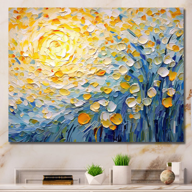 Blossoming Summer Buttercups Flower Field - Blue Flowers Wall Art print