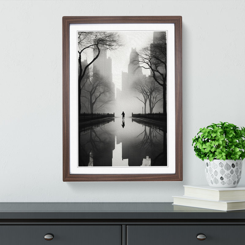 Central Park Minimalism - Single Picture Frame Print on Wood, 64cm H x 46cm W x 2cm D, Walnut Framed