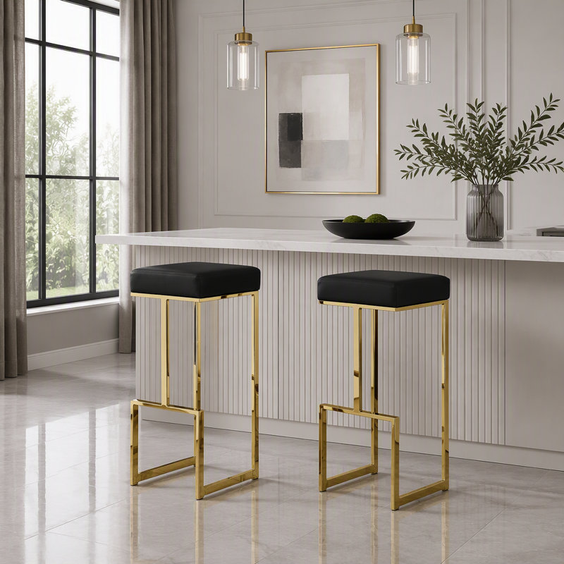 Ensemble de 2 tabourets de bar de 79 cm (31 po) avec dossier en similicuir et structure en acier., Noir