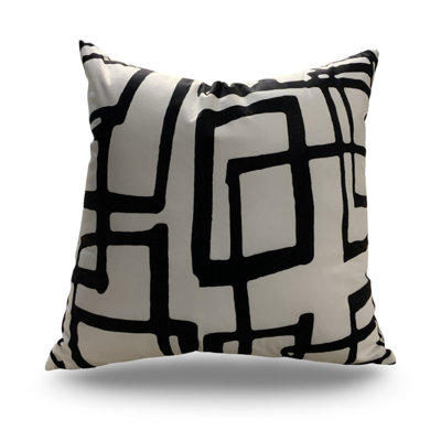 Coussin décoratif à motif géométrique abstrait - noir et ivoire