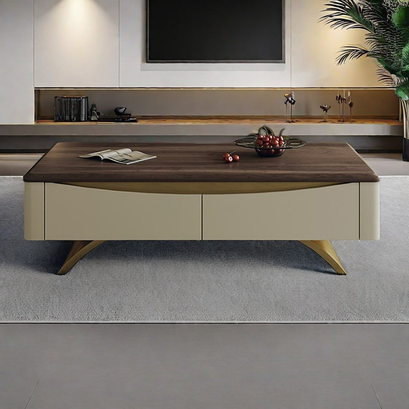 Table basse en bois de noyer clair luxueux haut de gamme, H 15,7 po x L 55,1 po x l 27,6 po