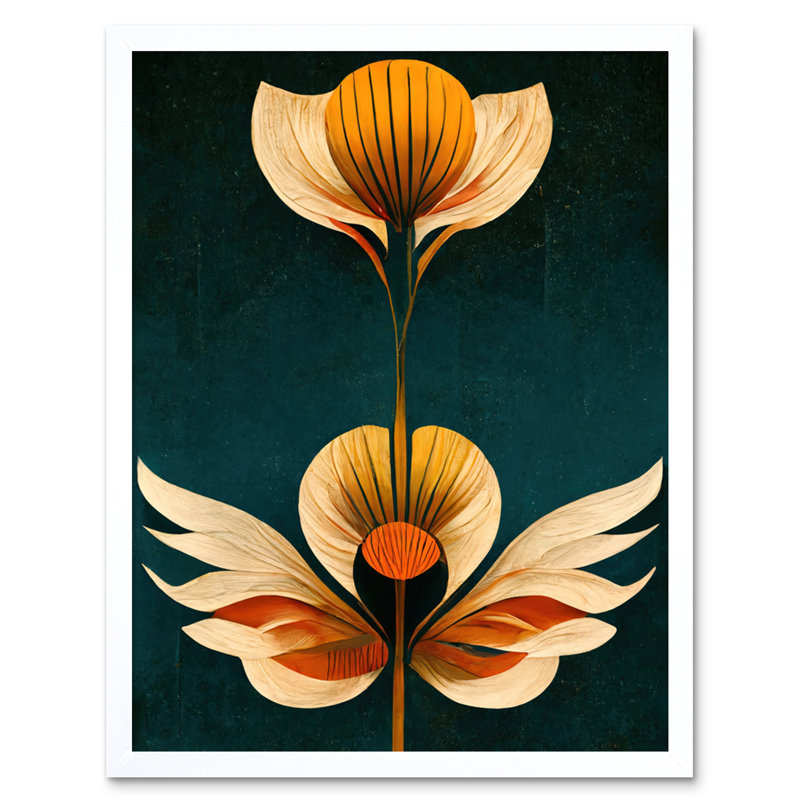 Bold Art Deco Abstract Tulips 1 Piece Wall Art, 25.9cm H x 20.6cm W x 1.5cm D, White Framed Paper