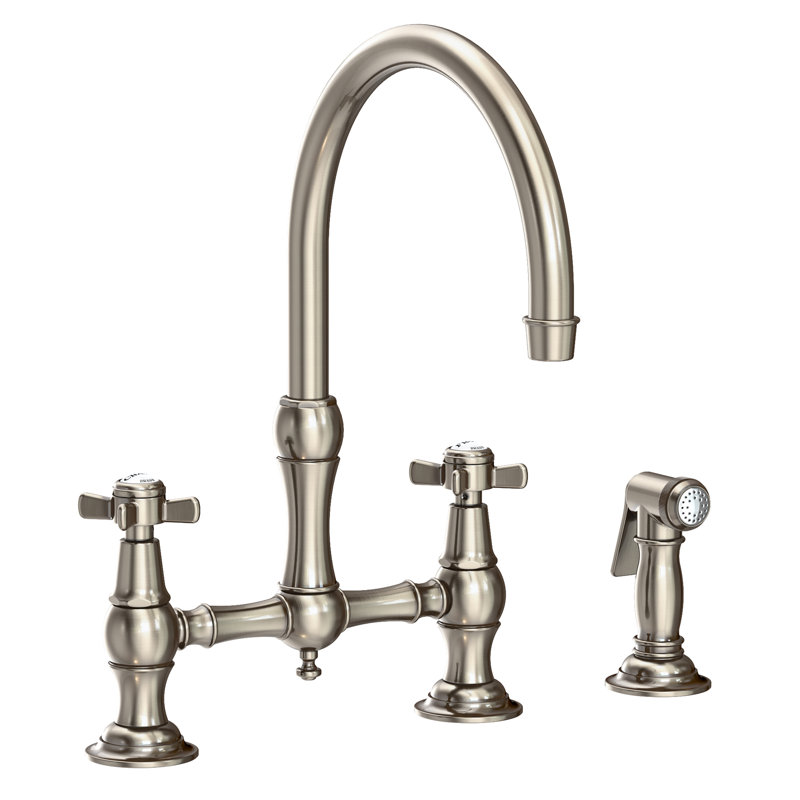 Fairfield Kitchen Bridge Faucet with Side Spray, Antique Nickel