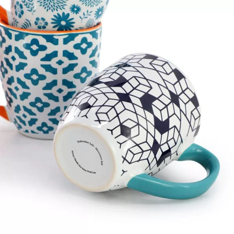 Ensemble de 6 tasses en grès, 6 tasses à café, couleurs assorties, grandes tasses à thé, va au micro-ondes et au lave-vaisselle