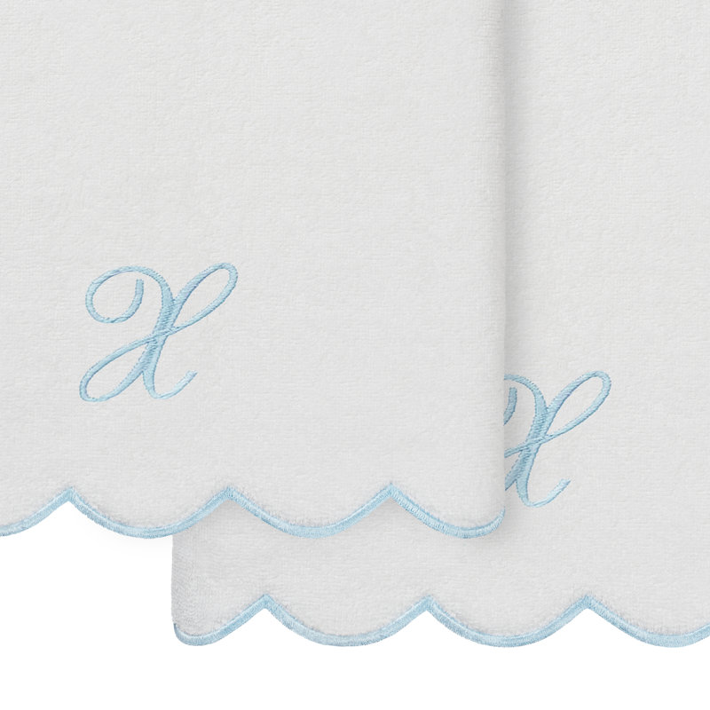 Ensemble de serviettes de bain personnalisées 100% coton turque 2 pièces Linum Home Textiles ADORNIA, Blanc / Bleu, X