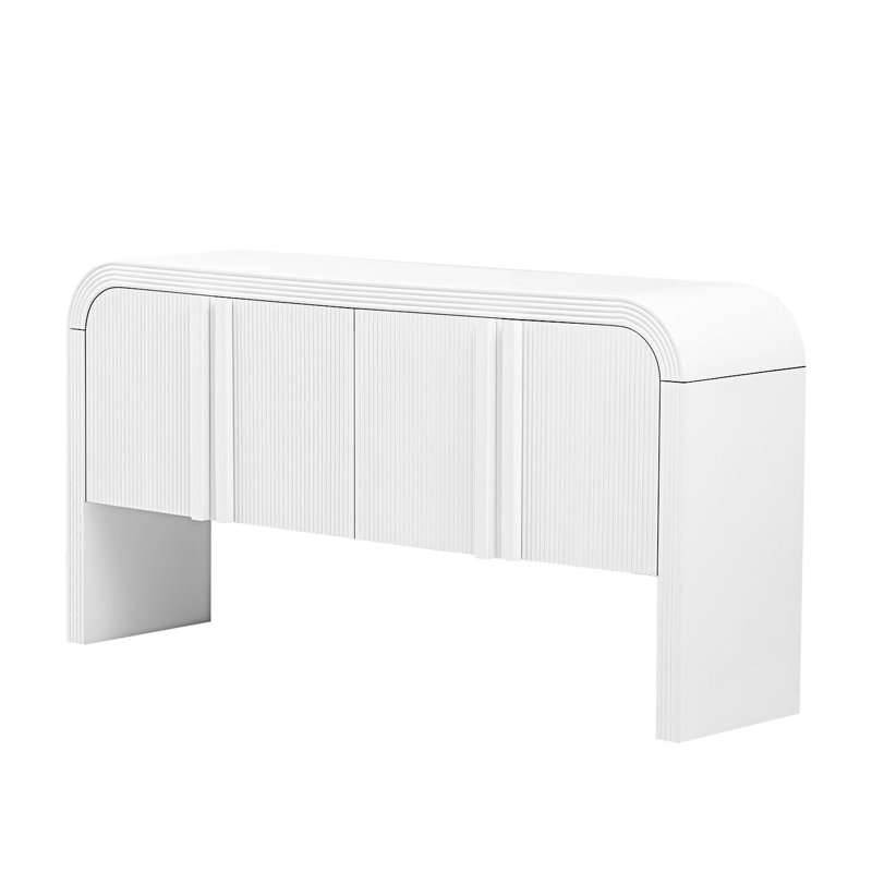 Striped Storage Cabinet With 4 Doors, Accent Cabinet, Entryway Cabinet, White