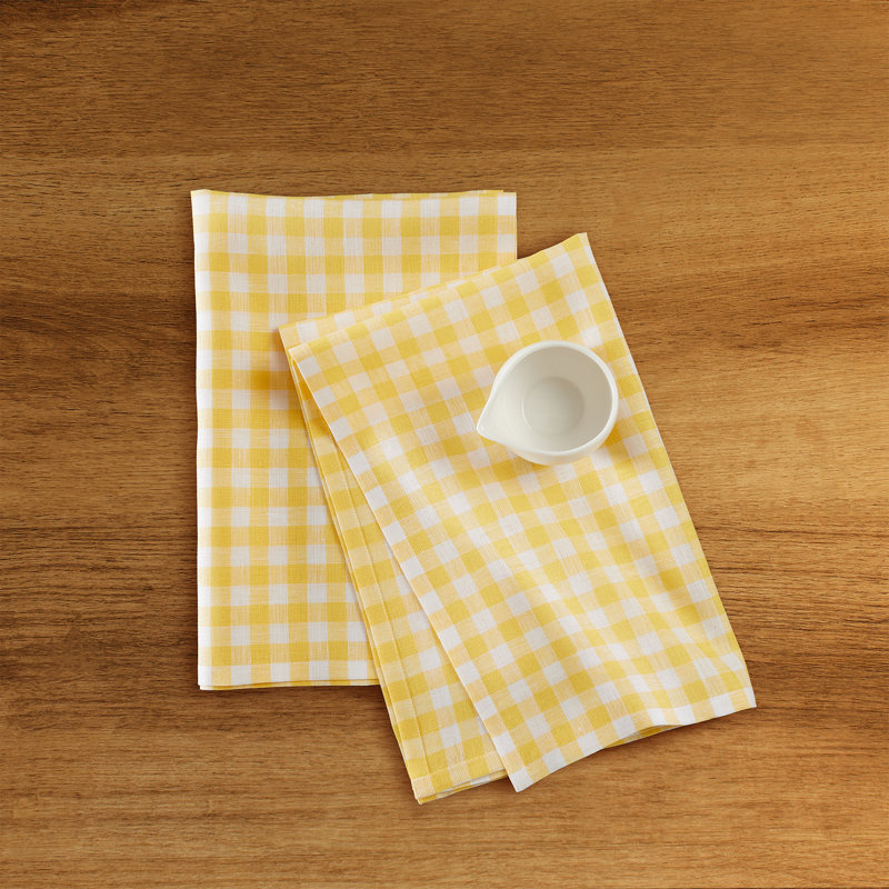 Gingham Check - 100% Pure Linen Kitchen Towels, Marigold Yellow