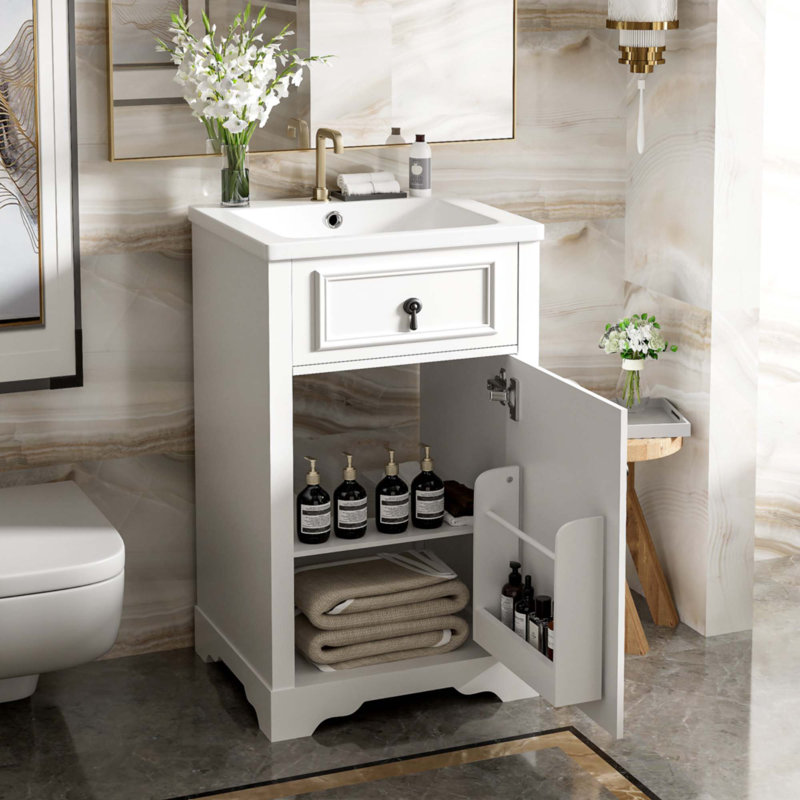 Meuble-lavabo de 20 pouces avec lavabo en céramique, Blanc