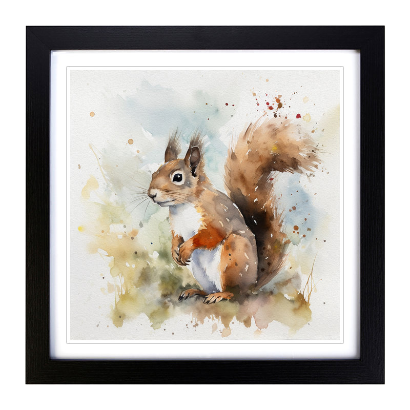 Squirrel Watercolour - Framed Print, Black
