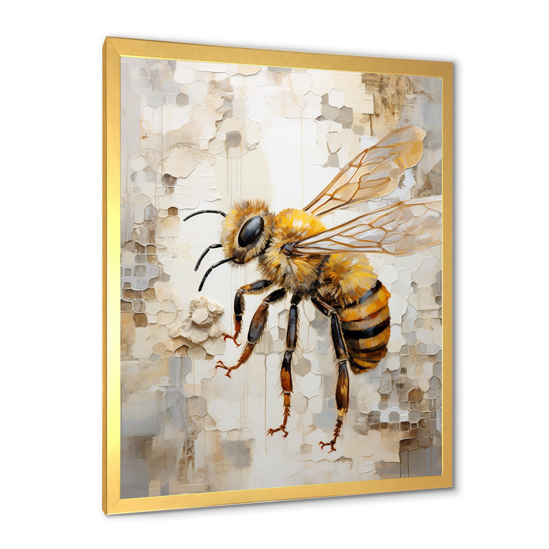 Minimalisme «Buzzing Bee III» sur toile, Encadrement doré, H 32 po x l 16 po x P 1 po