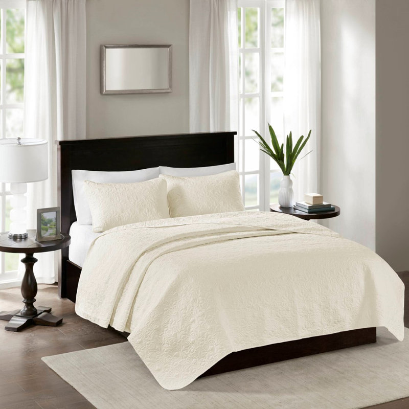 Ensemble de courtepointe réversible crème pour lit double / grand lit - Literie d'été parfaite avec protection antimicrobienne
