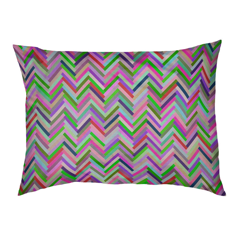 Coussin décoratif à chevrons, Grand (L 40 po x l 50 po), Rose/vert, Utilisation intérieure seulement