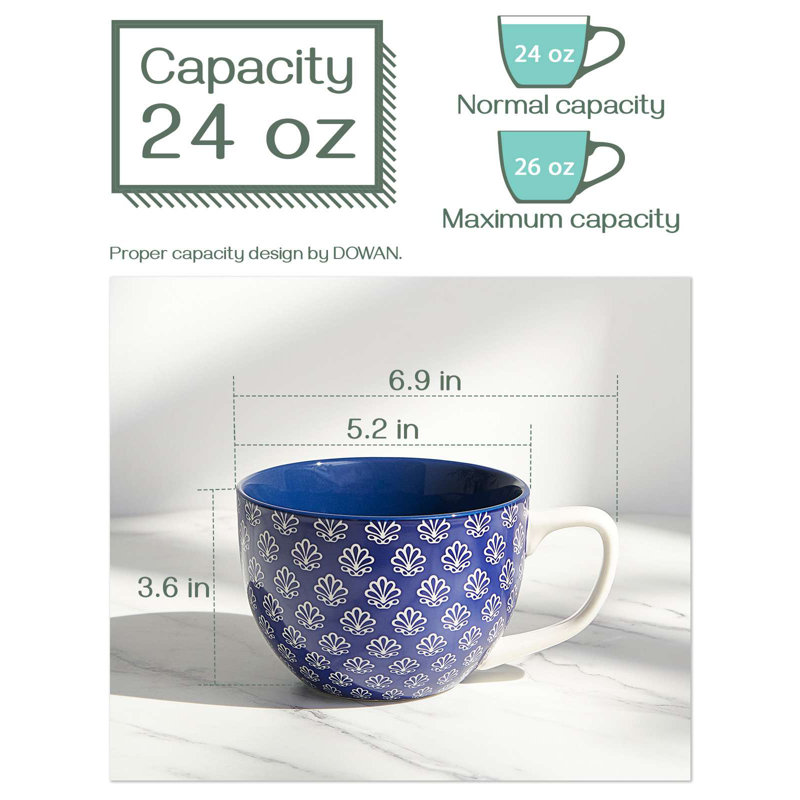  24oz Oversized Blue Mug Set - 4-Piece Porcelain Soup Cups