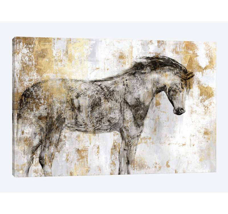«Équitation dorée I», reproduction sur toile, H 26 po x l 40 po x P 1,5 po, Pas de tapis, Toile tendue
