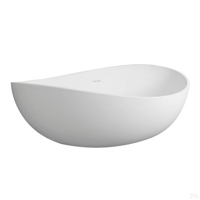 63" Freestanding Solid Surface Bathtub, Engineered Stone Resin Freestanding Soaking Bathtub With Overflow And Pop-Up Drain For Contemporary Bathroom